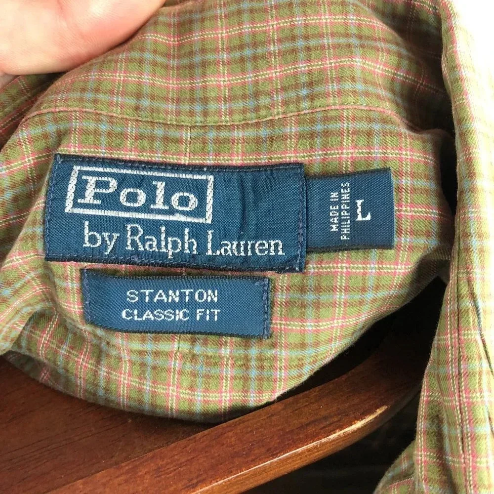 men's polo ralph lauren button front shirt sz large Stanton classic fit